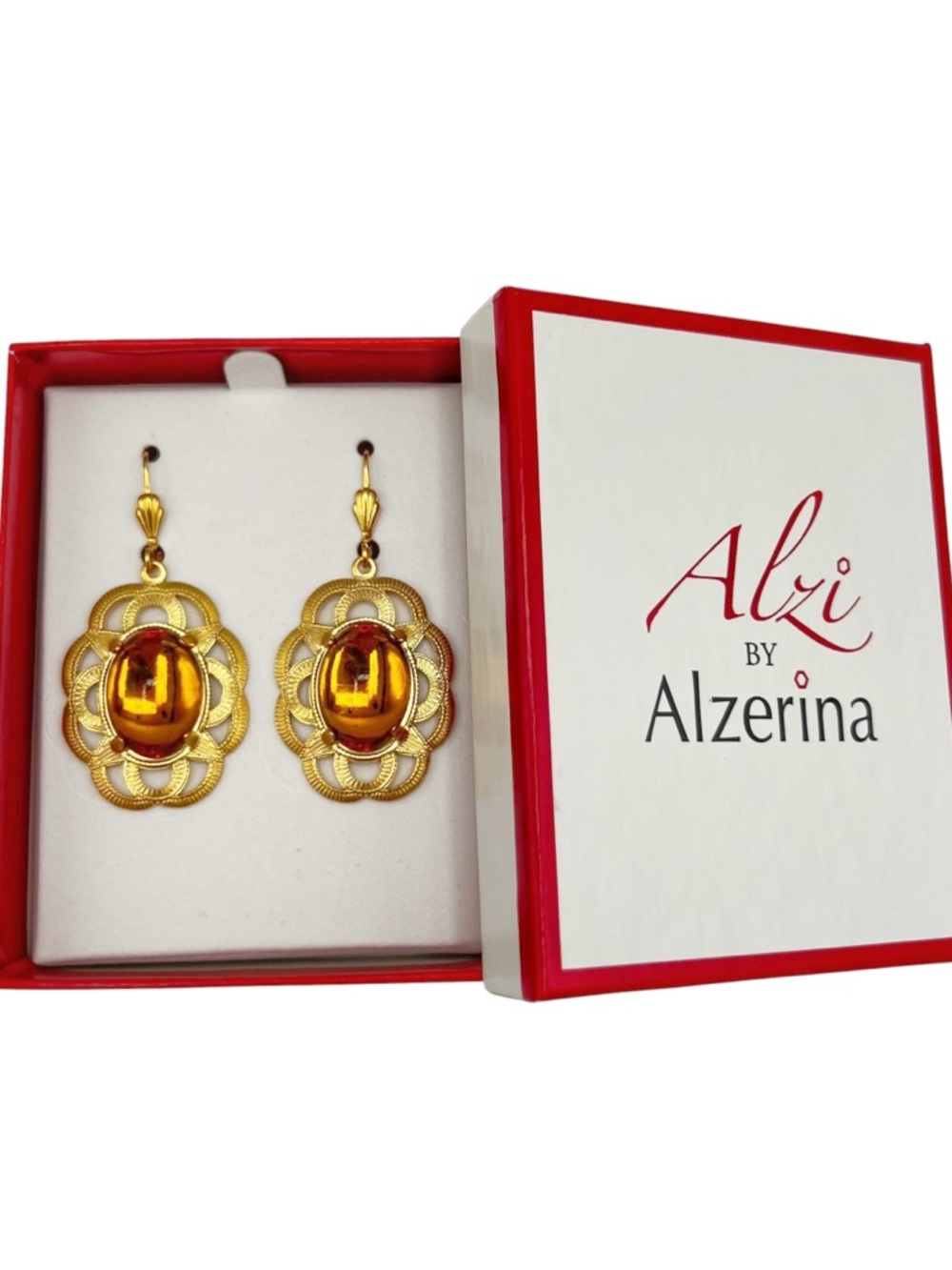 New Alzi by Alzerina 24K Gold Plated Amber Austrian Crystal Magnolia Earrings